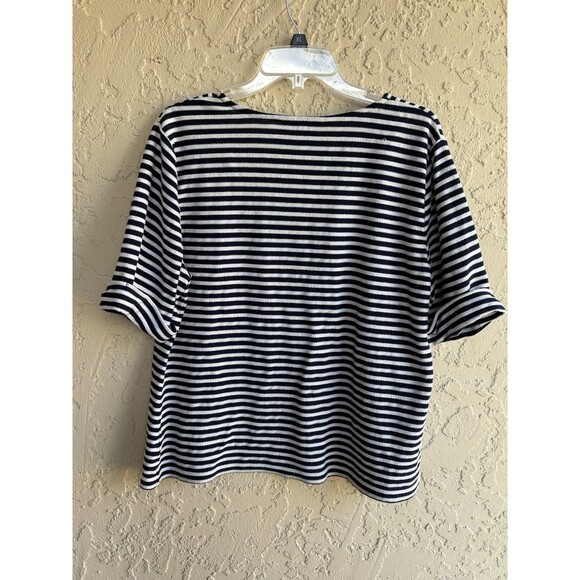 Liz Claiborne Texture Knit Black Off White Striped Women's XL Stretch Blouse - Picture 7 of 10